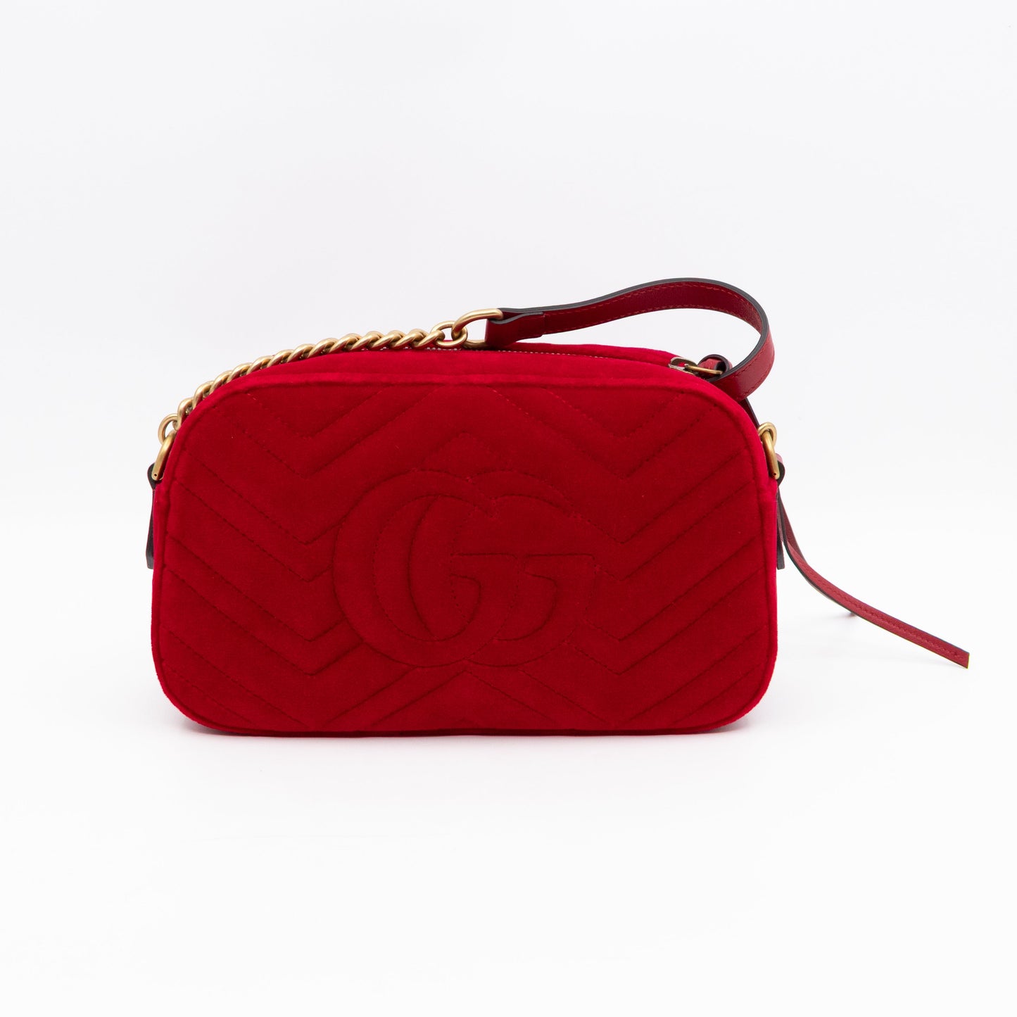 Gucci GG Marmont Small Camera Bag Red Velvet Aged Gold