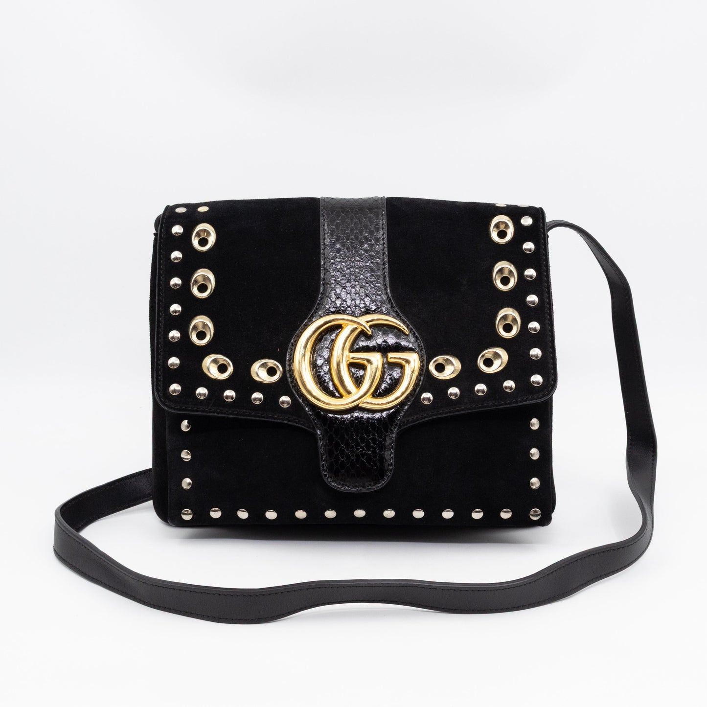 Arli Medium Flap Shoulder Bag Black Studded Suede