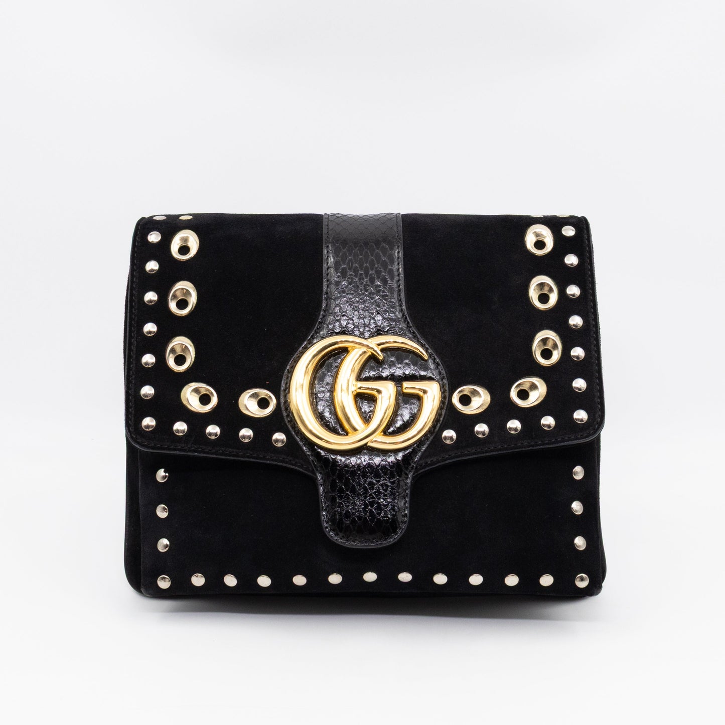 Arli Medium Flap Shoulder Bag Black Studded Suede