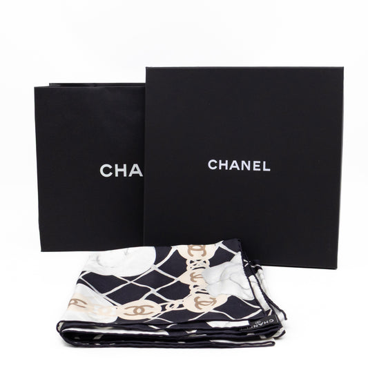 Camellia Silk Square Scarf Black & White 90 cm