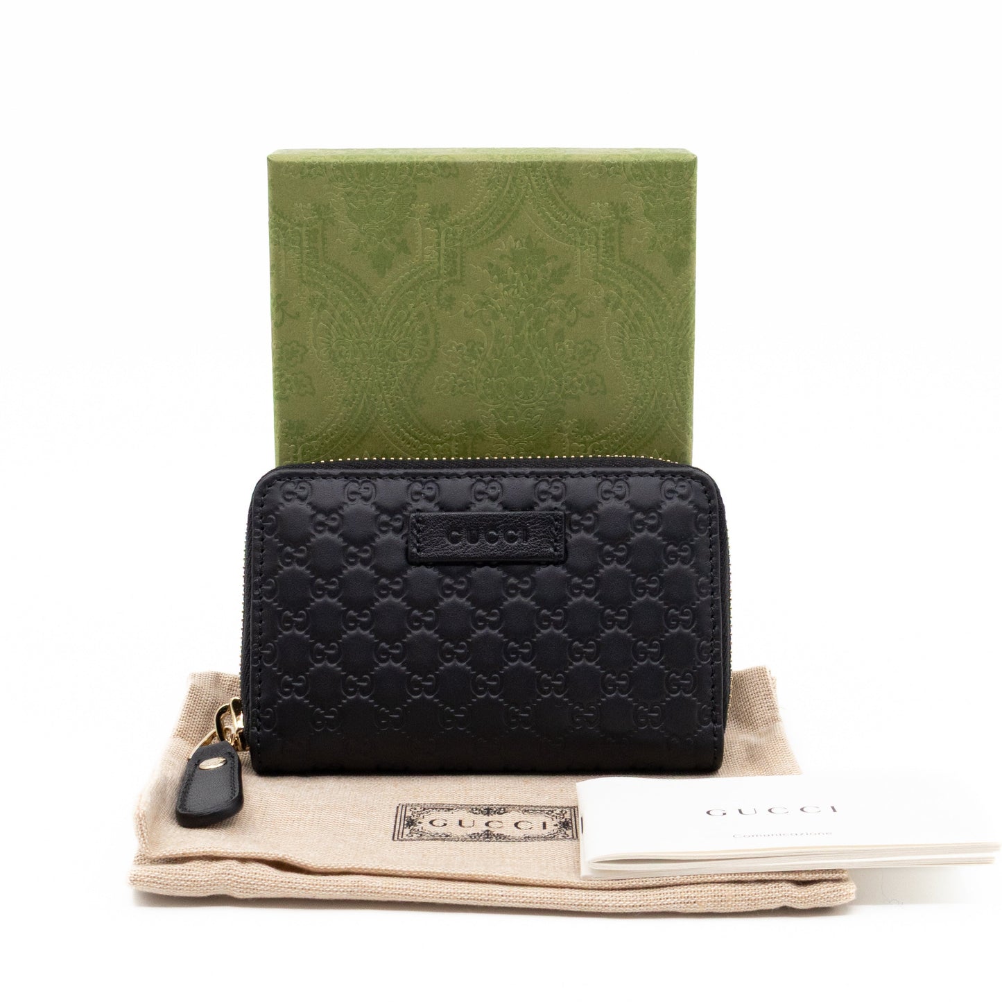 Zip Around Coin Purse Black Guccissima Leather
