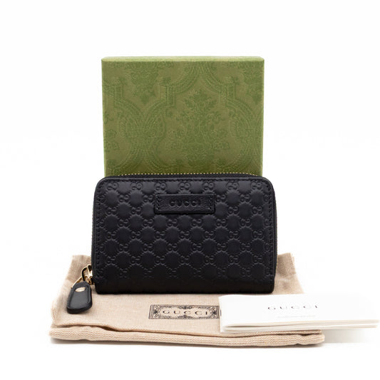 Zip Around Coin Purse Black Guccissima Leather