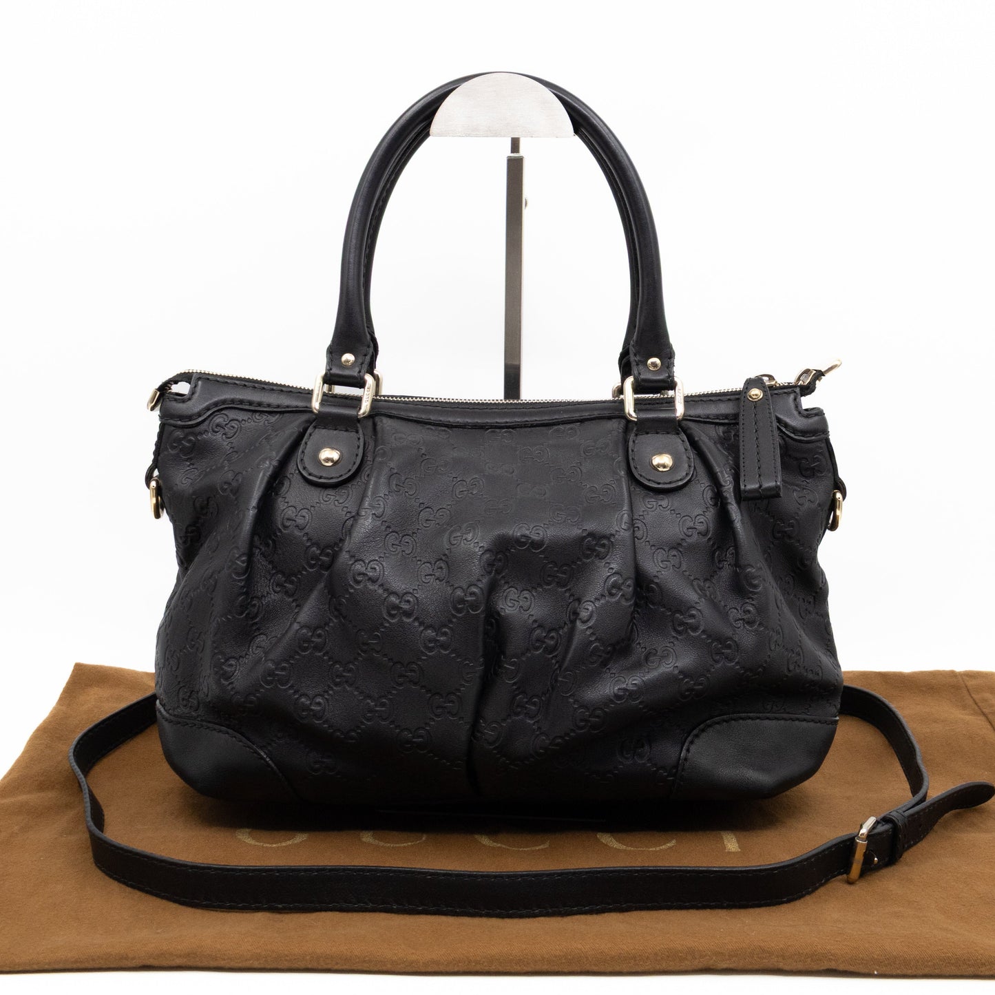Sukey Medium Top Handle Tote Black Guccissima Leather