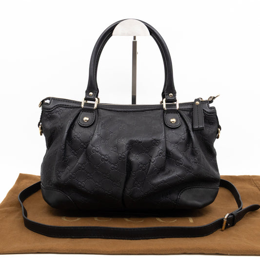 Sukey Medium Top Handle Tote Black Guccissima Leather