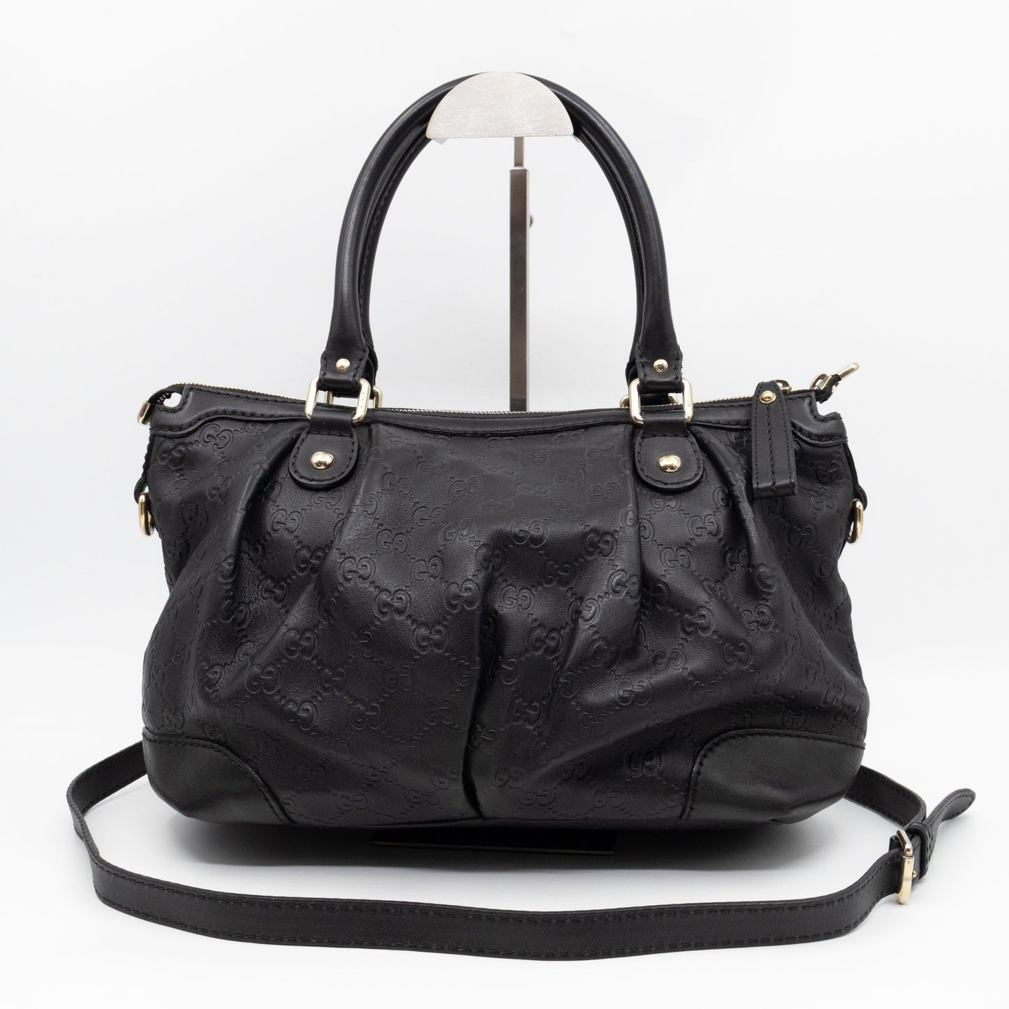 Sukey Medium Top Handle Tote Black Guccissima Leather