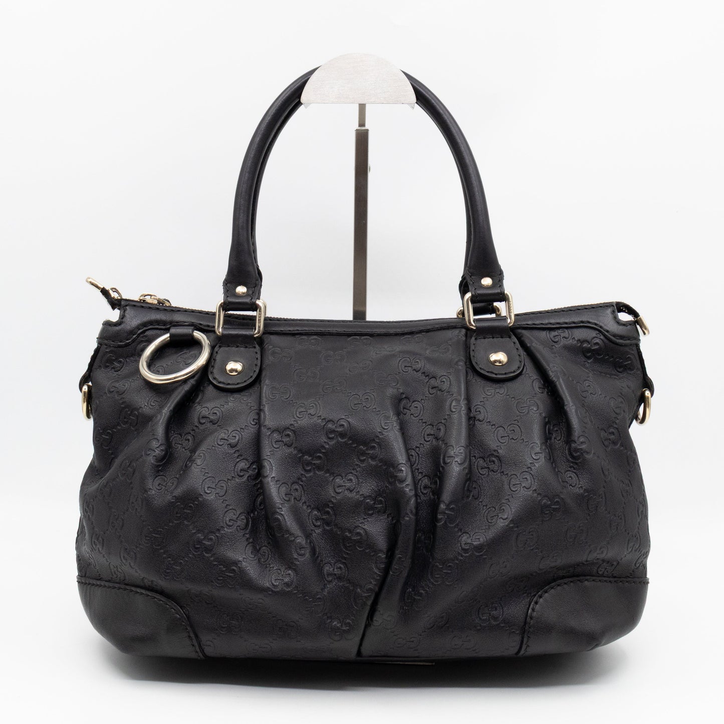 Sukey Medium Top Handle Tote Black Guccissima Leather