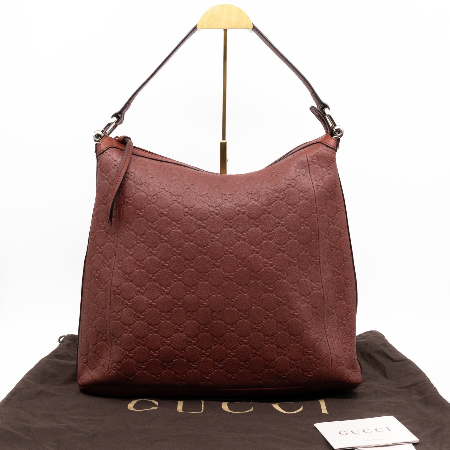 Bamboo D-Ring Hobo Large Burgundy Guccissima Leather