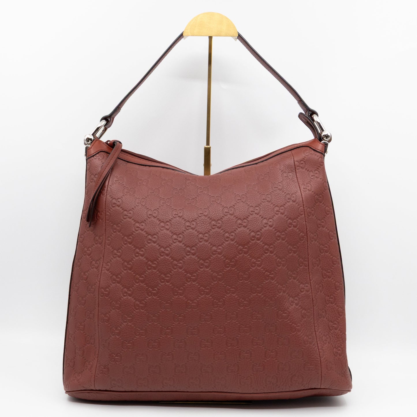 Bamboo D-Ring Hobo Large Burgundy Guccissima Leather