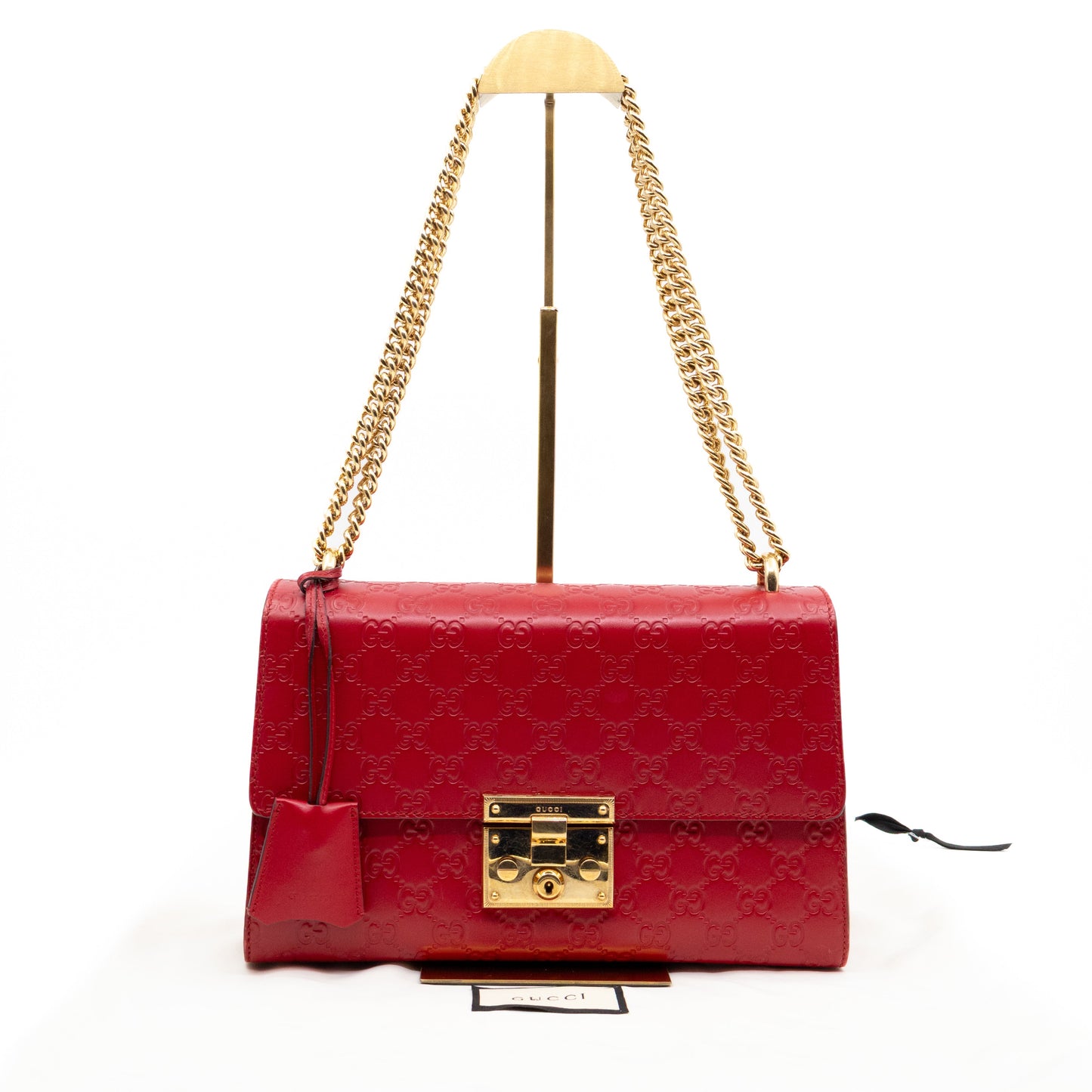 Padlock Flap Bag Medium Hibiscus Red GG Guccissima