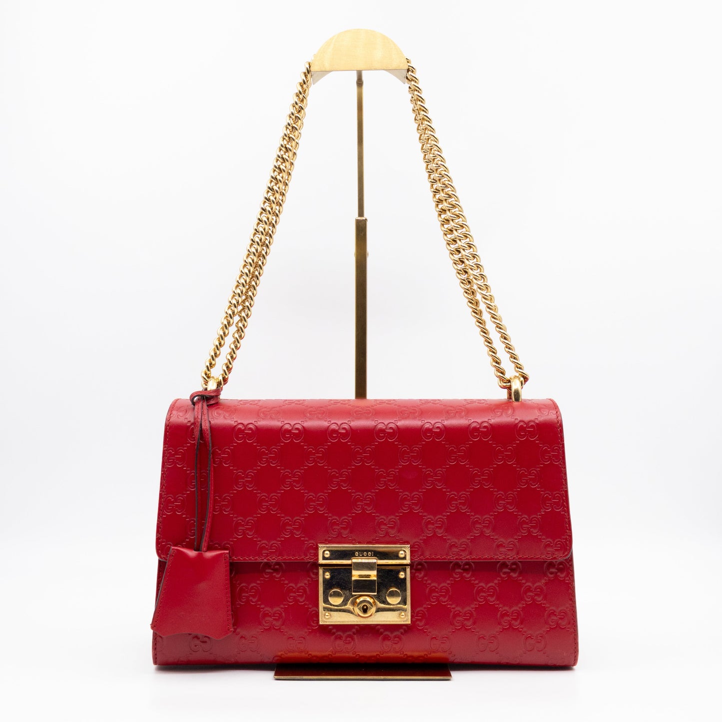 Padlock Flap Bag Medium Hibiscus Red GG Guccissima