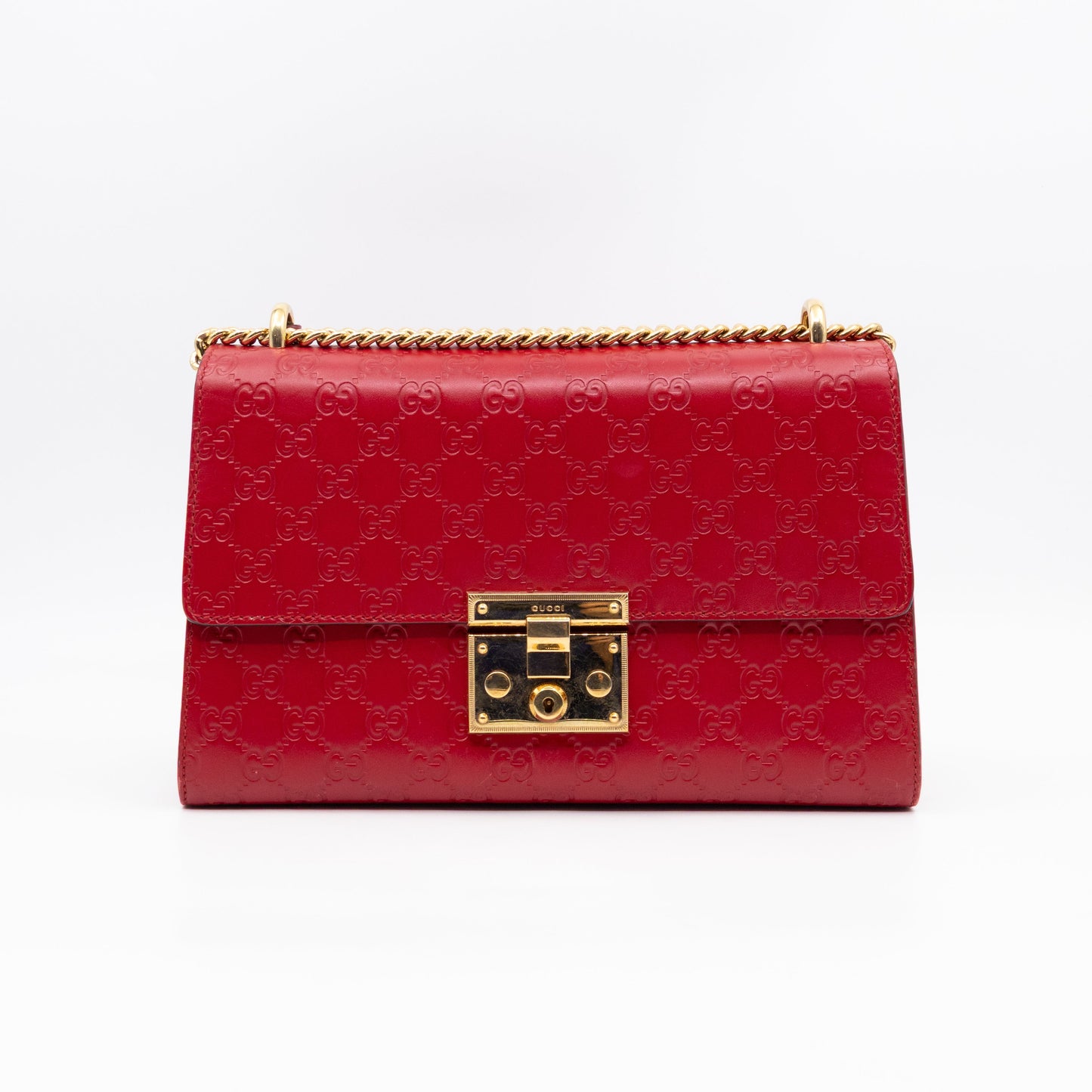 Padlock Flap Bag Medium Hibiscus Red GG Guccissima