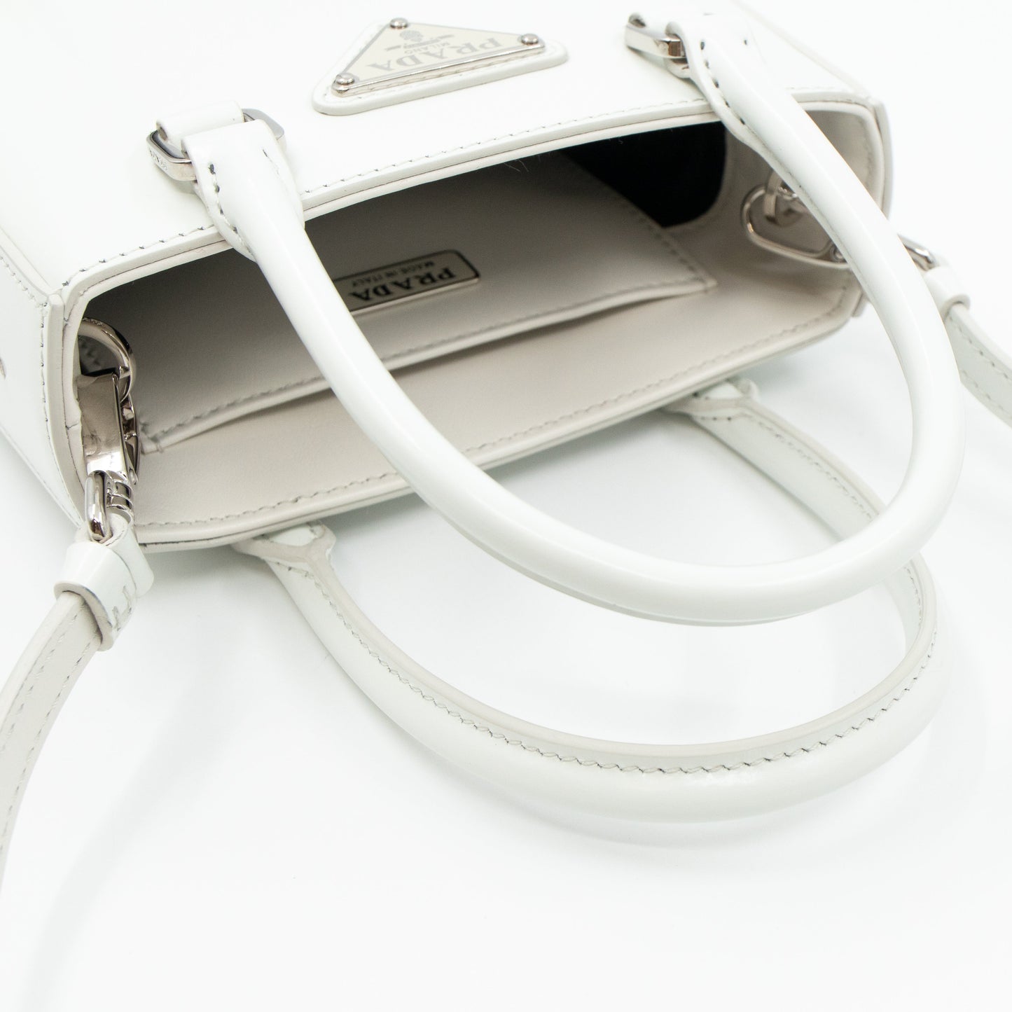 Small Crossbody Tote White Brushed Leather