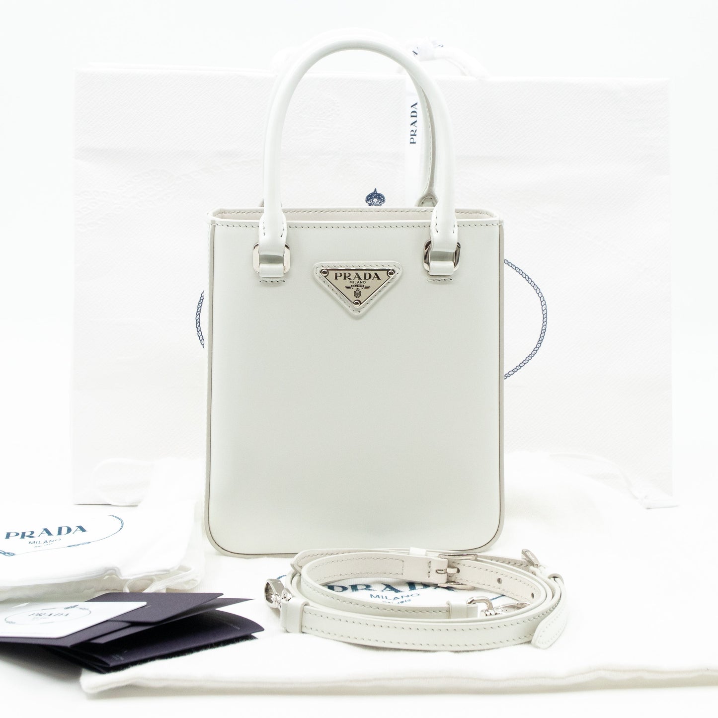 Small Crossbody Tote White Brushed Leather