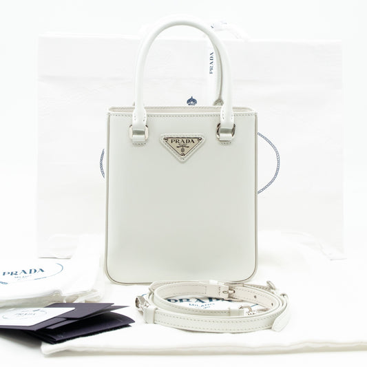 Small Crossbody Tote White Brushed Leather
