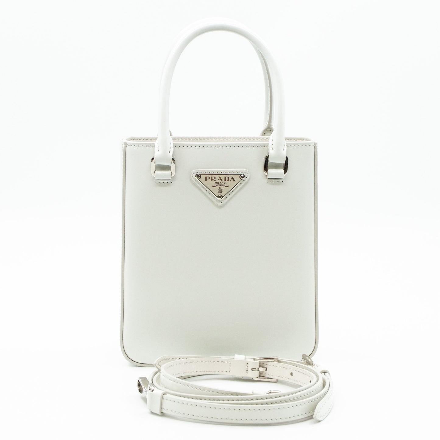 Small Crossbody Tote White Brushed Leather