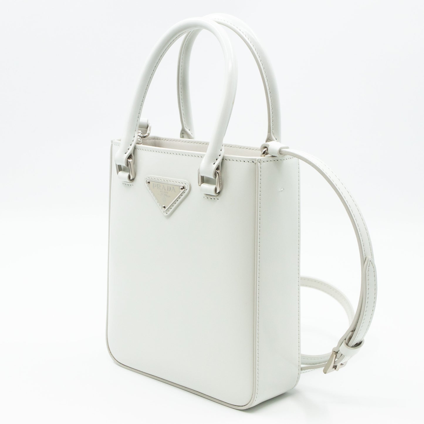 Small Crossbody Tote White Brushed Leather