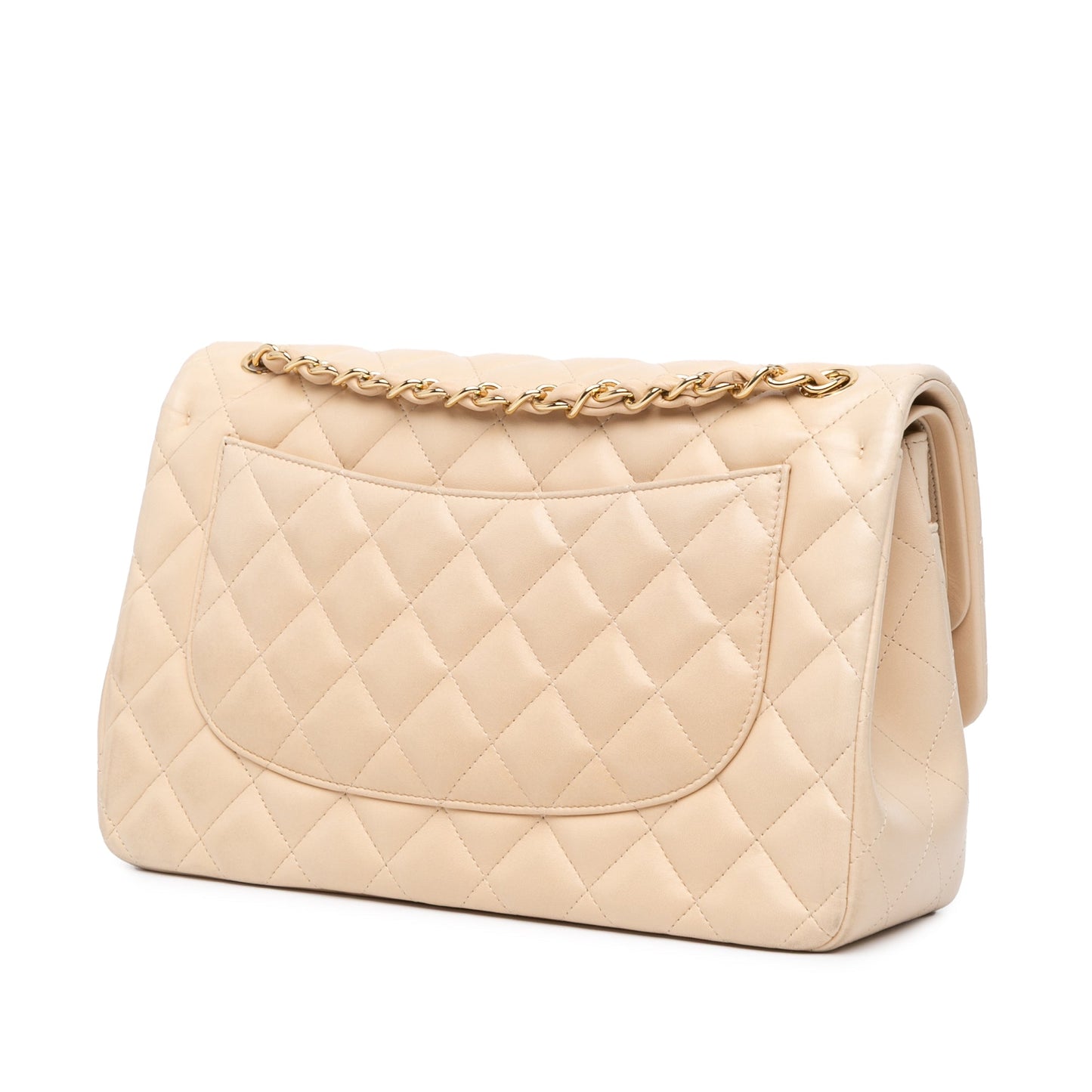 Beige Chanel Jumbo Classic Lambskin Double Flap Shoulder Bag