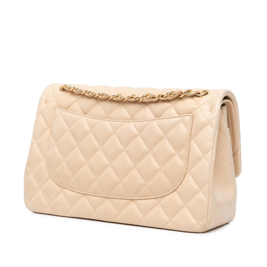 Beige Chanel Jumbo Classic Lambskin Double Flap Shoulder Bag