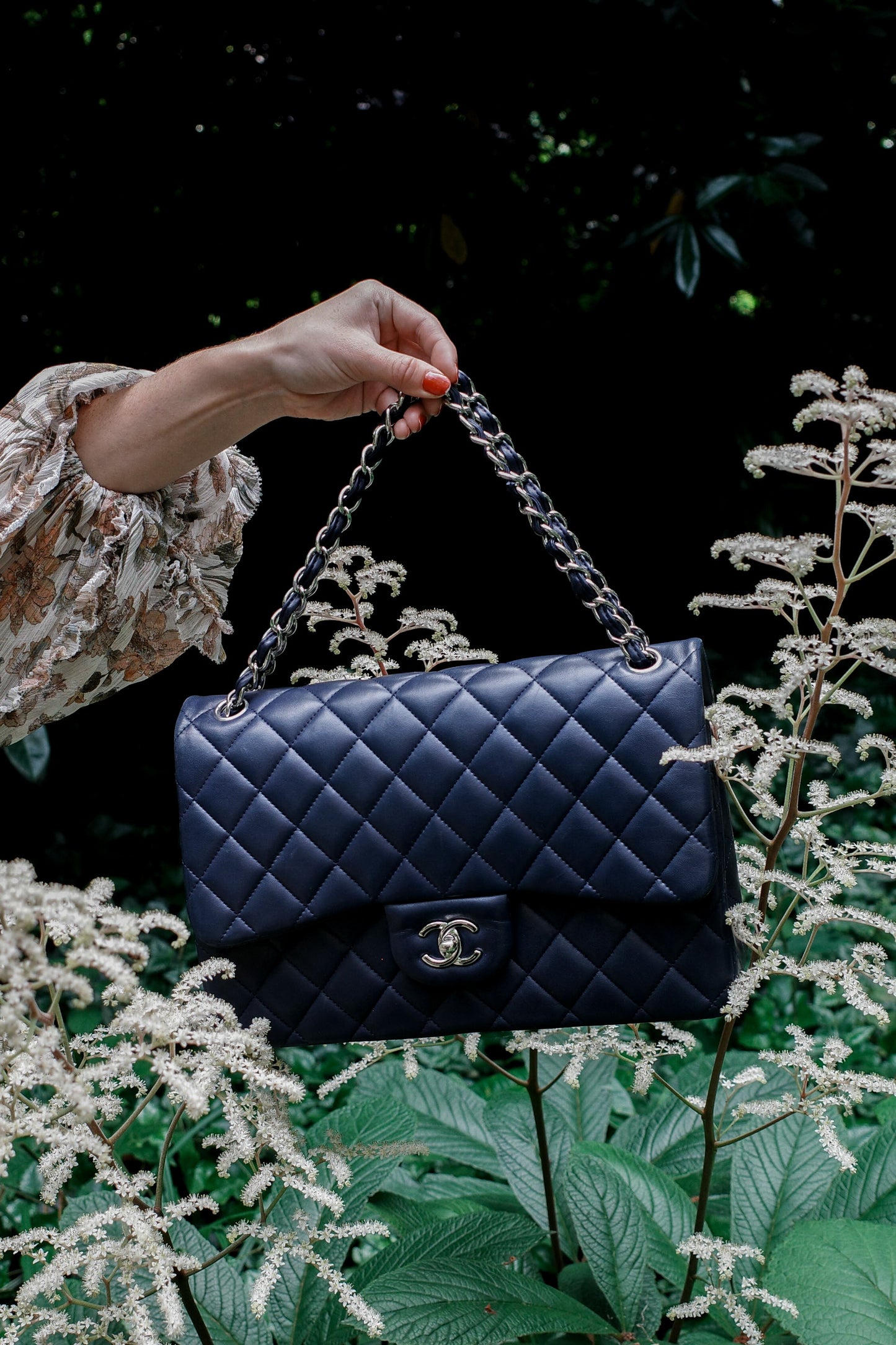CHANEL Double Flap Bag Large Navy