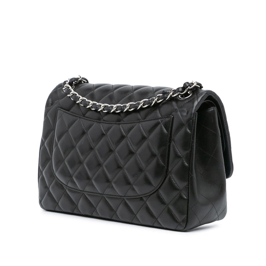 Black Chanel Jumbo Classic Lambskin Double Flap Shoulder Bag