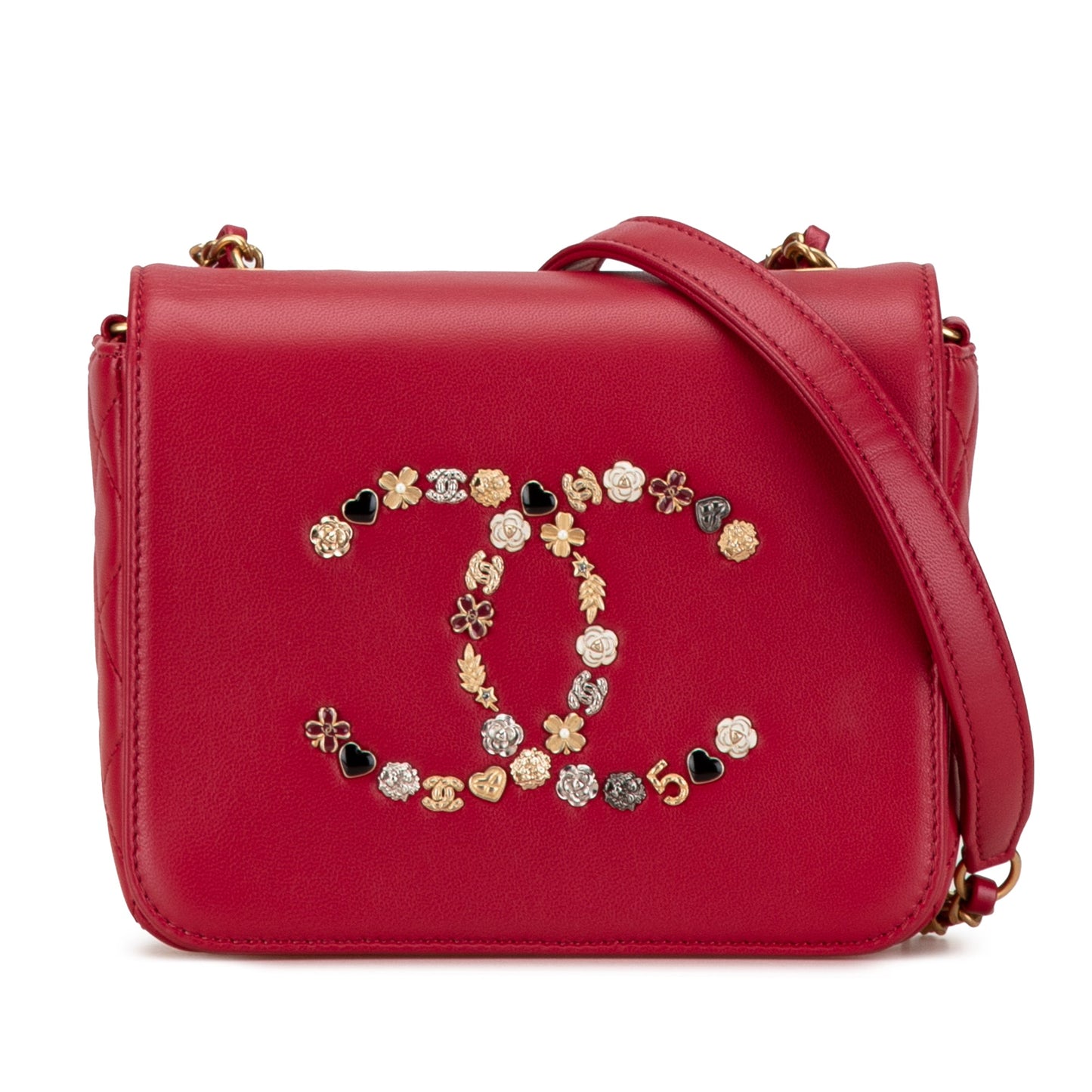 Red Chanel Lambskin Lucky Charms Flap Crossbody