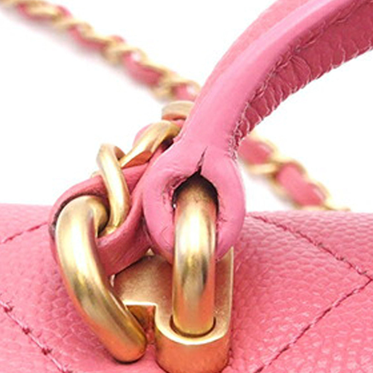 Pink Chanel Mini Quilted Caviar Top Handle Flap Satchel