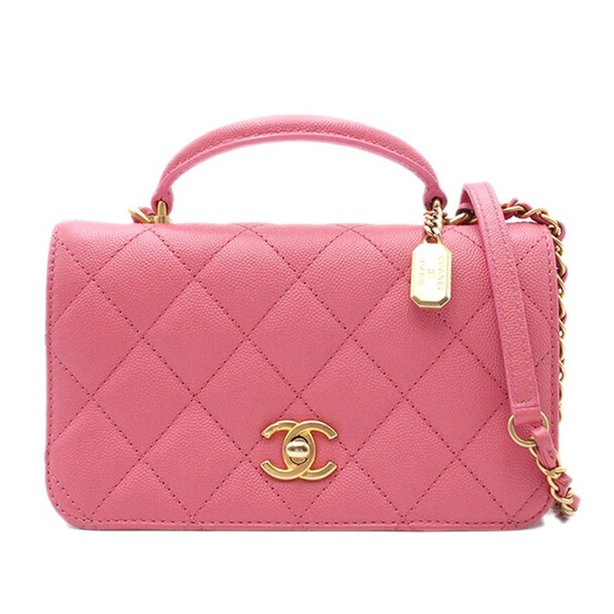 Pink Chanel Mini Quilted Caviar Top Handle Flap Satchel