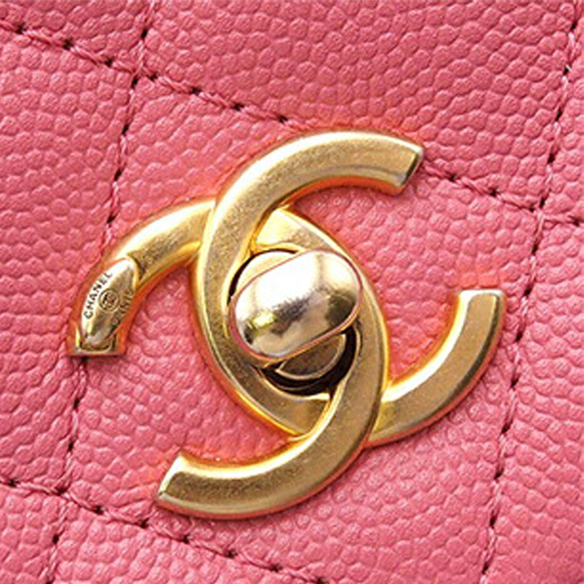 Pink Chanel Mini Quilted Caviar Top Handle Flap Satchel