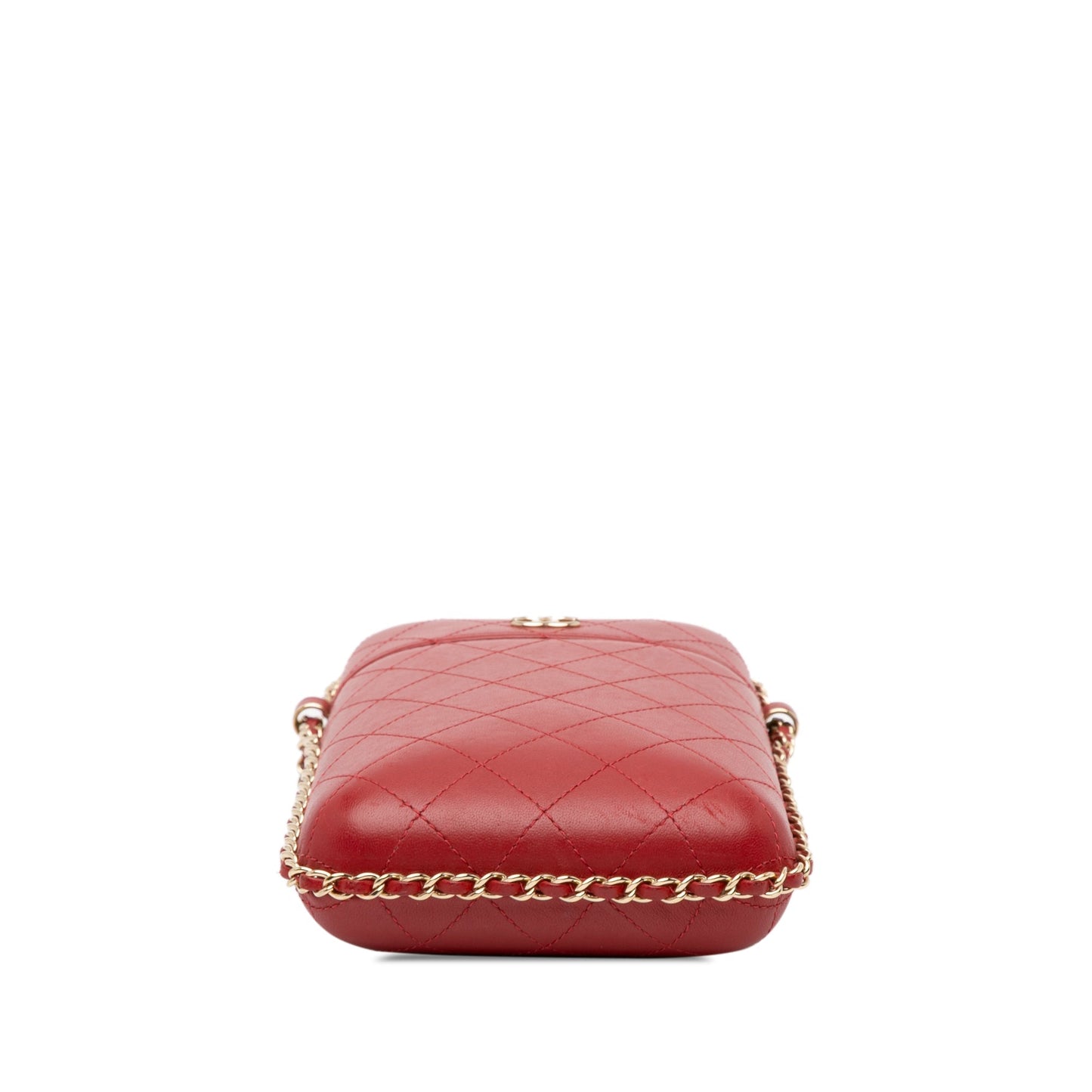 Red Chanel CC Quilted Lambskin Chain Around Phone Holder Crossbody Bag