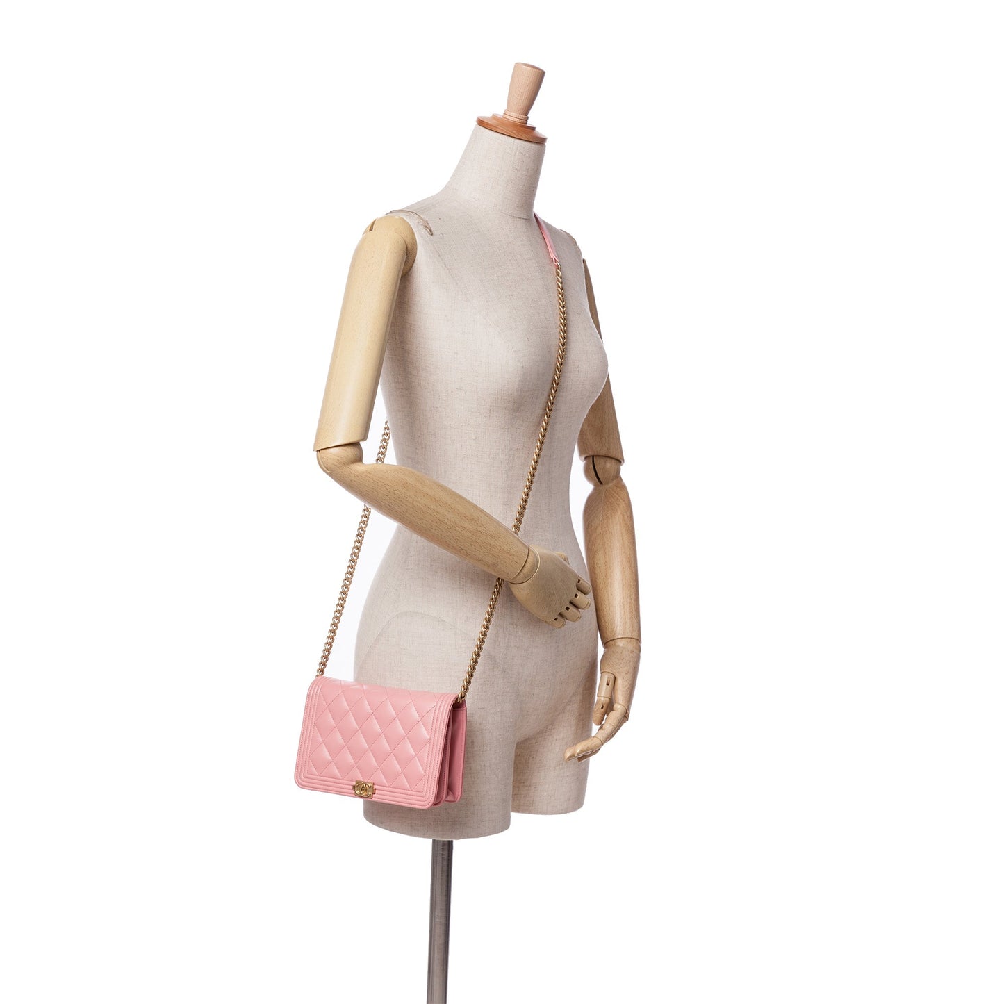 Pink Chanel Lambskin Boy Wallet On Chain Crossbody Bag