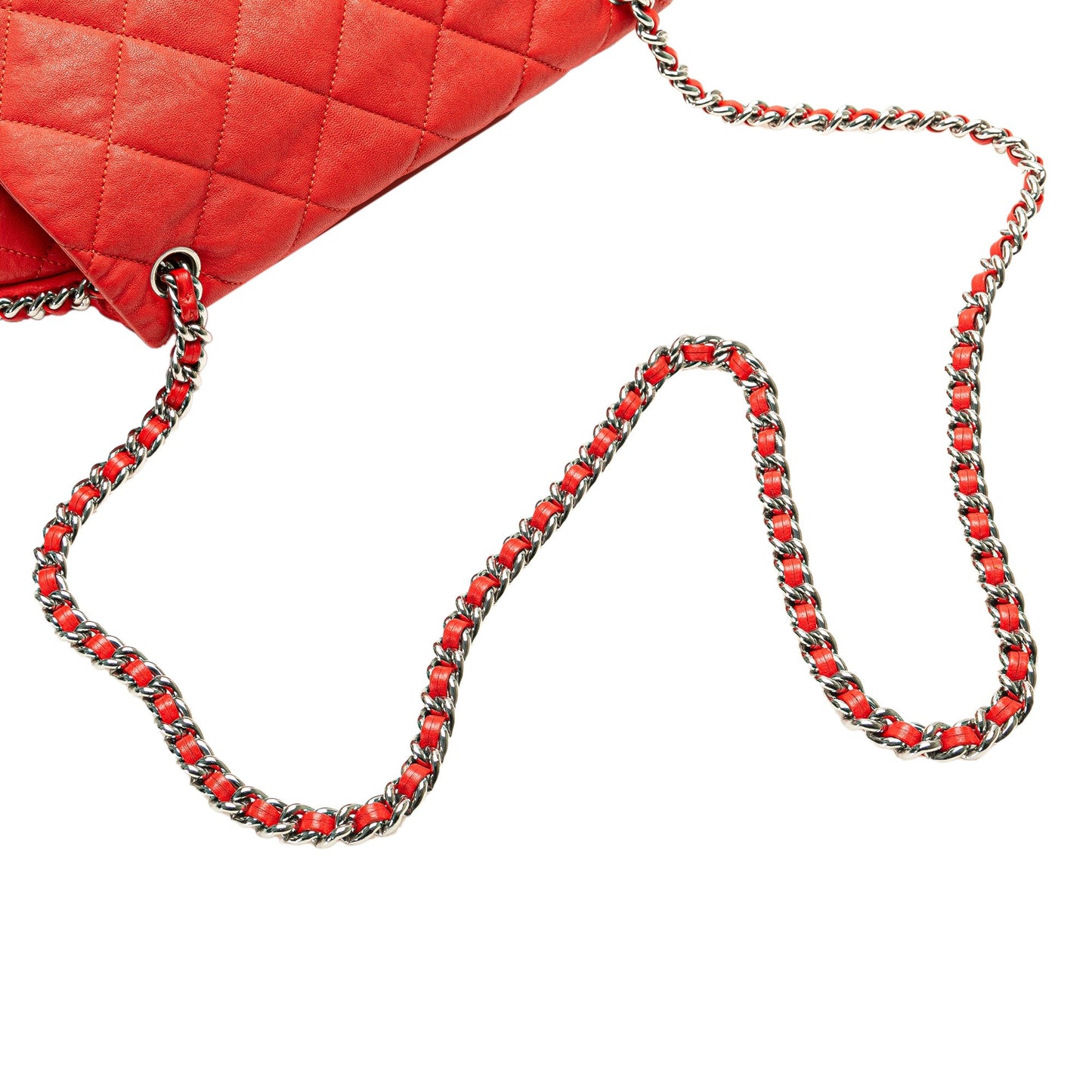 Red Chanel Large Quilted Lambskin Chain Around Flap Crossbody Bag
