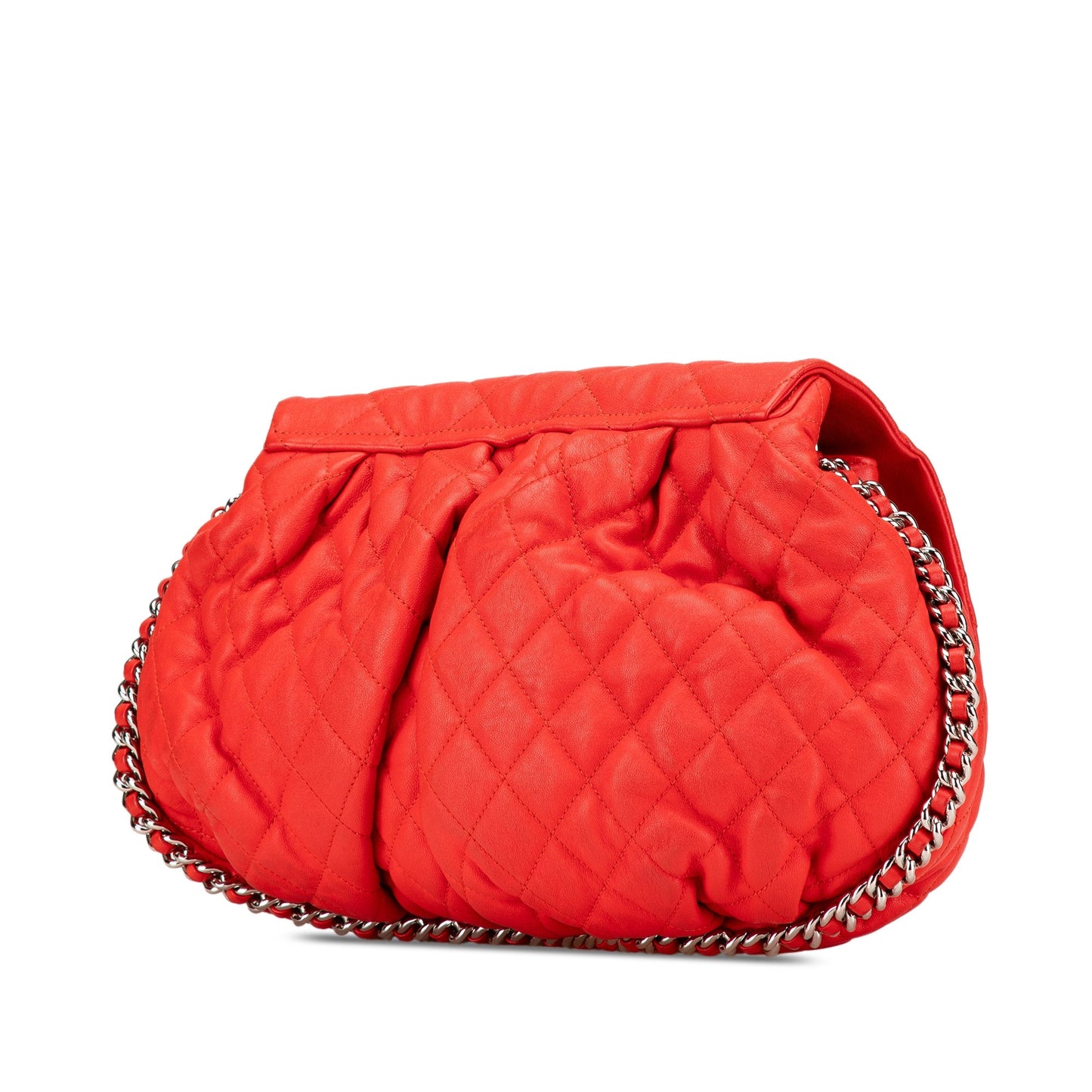 Red Chanel Large Quilted Lambskin Chain Around Flap Crossbody Bag