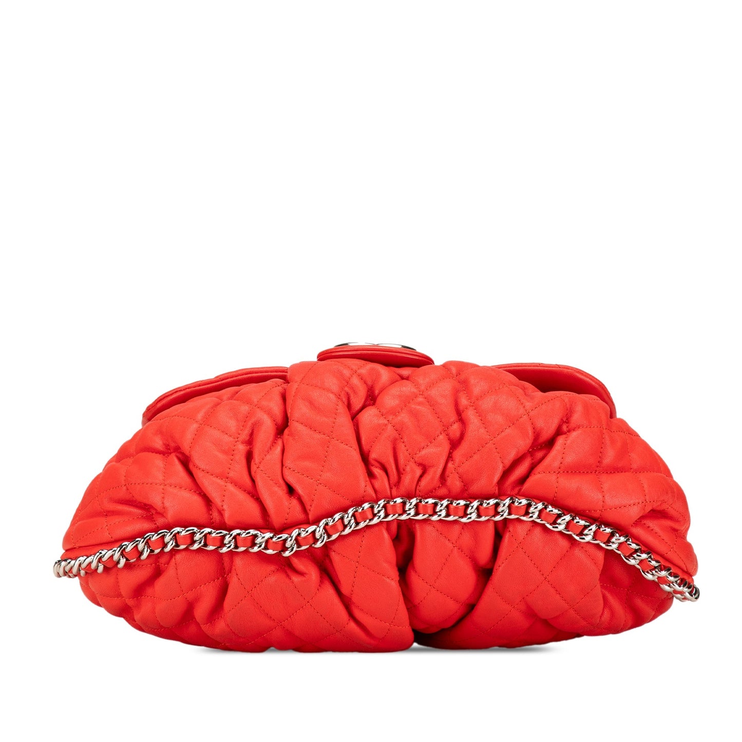 Red Chanel Large Quilted Lambskin Chain Around Flap Crossbody Bag