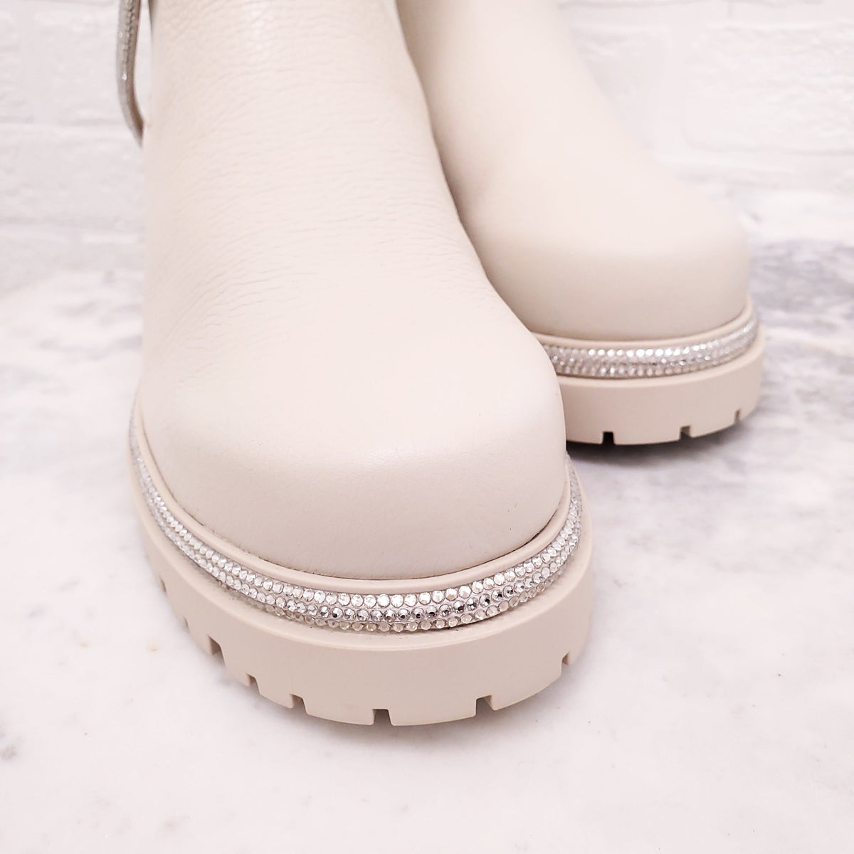 RENE CAOVILLA CREAM LEATHER 'CLEO COMBAT BIKER' BOOTS - SIZE 38.5