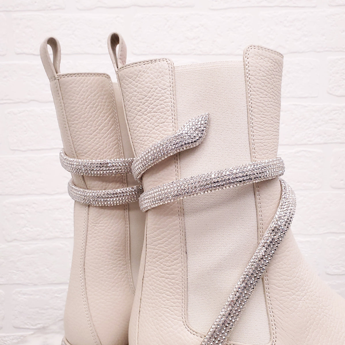RENE CAOVILLA CREAM LEATHER 'CLEO COMBAT BIKER' BOOTS - SIZE 38.5