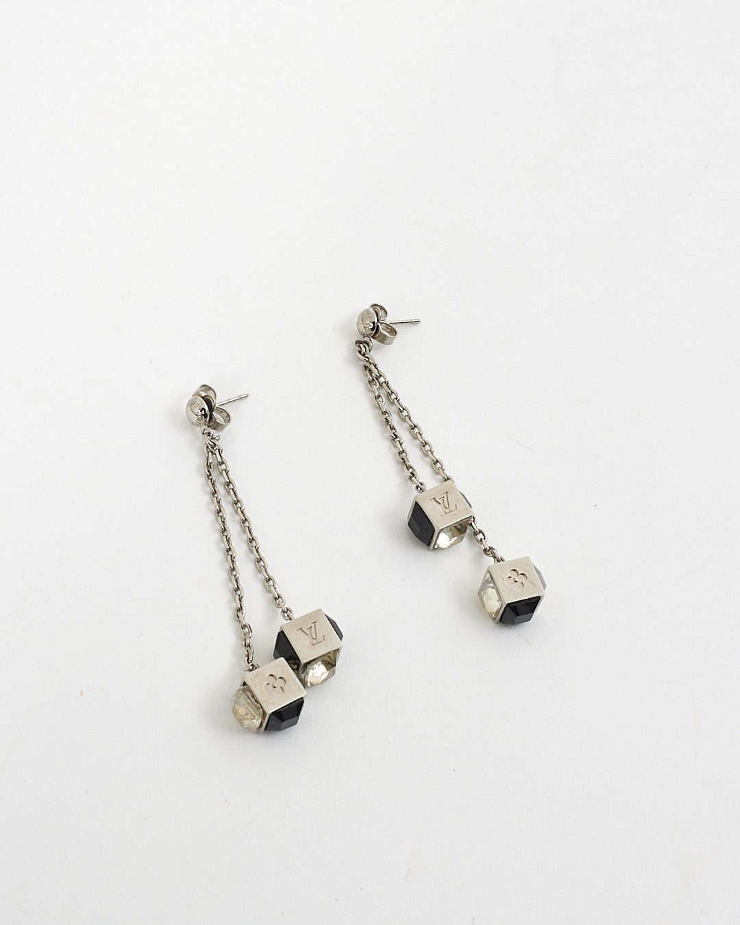 Louis Vuitton Silver/Black Monogram Cube Dangle Earrings