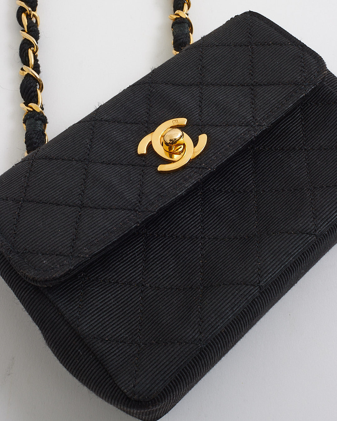 Chanel Vintage Black Quilted Canvas Mini Flap Bag GHW