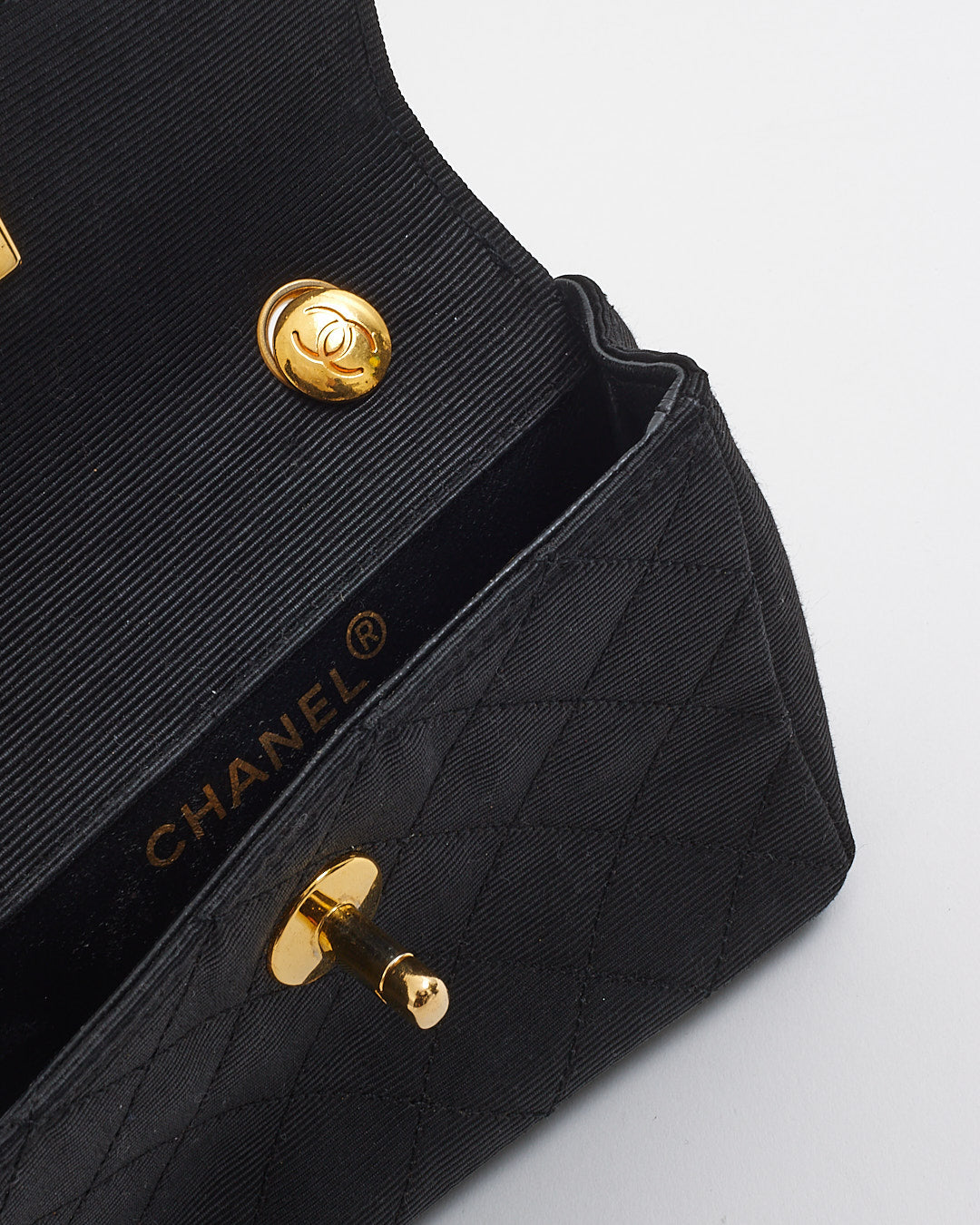 Chanel Vintage Black Quilted Canvas Mini Flap Bag GHW