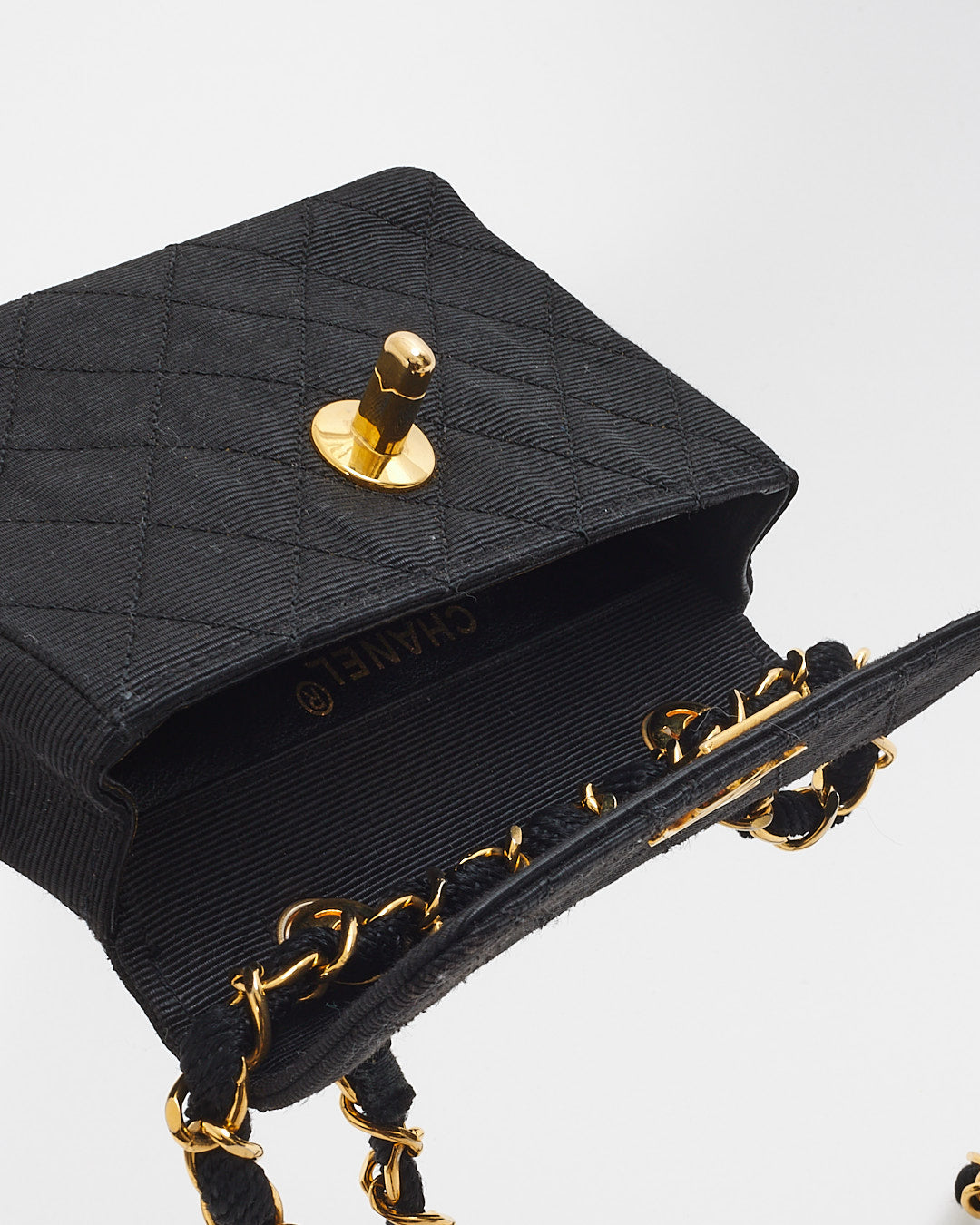 Chanel Vintage Black Quilted Canvas Mini Flap Bag GHW