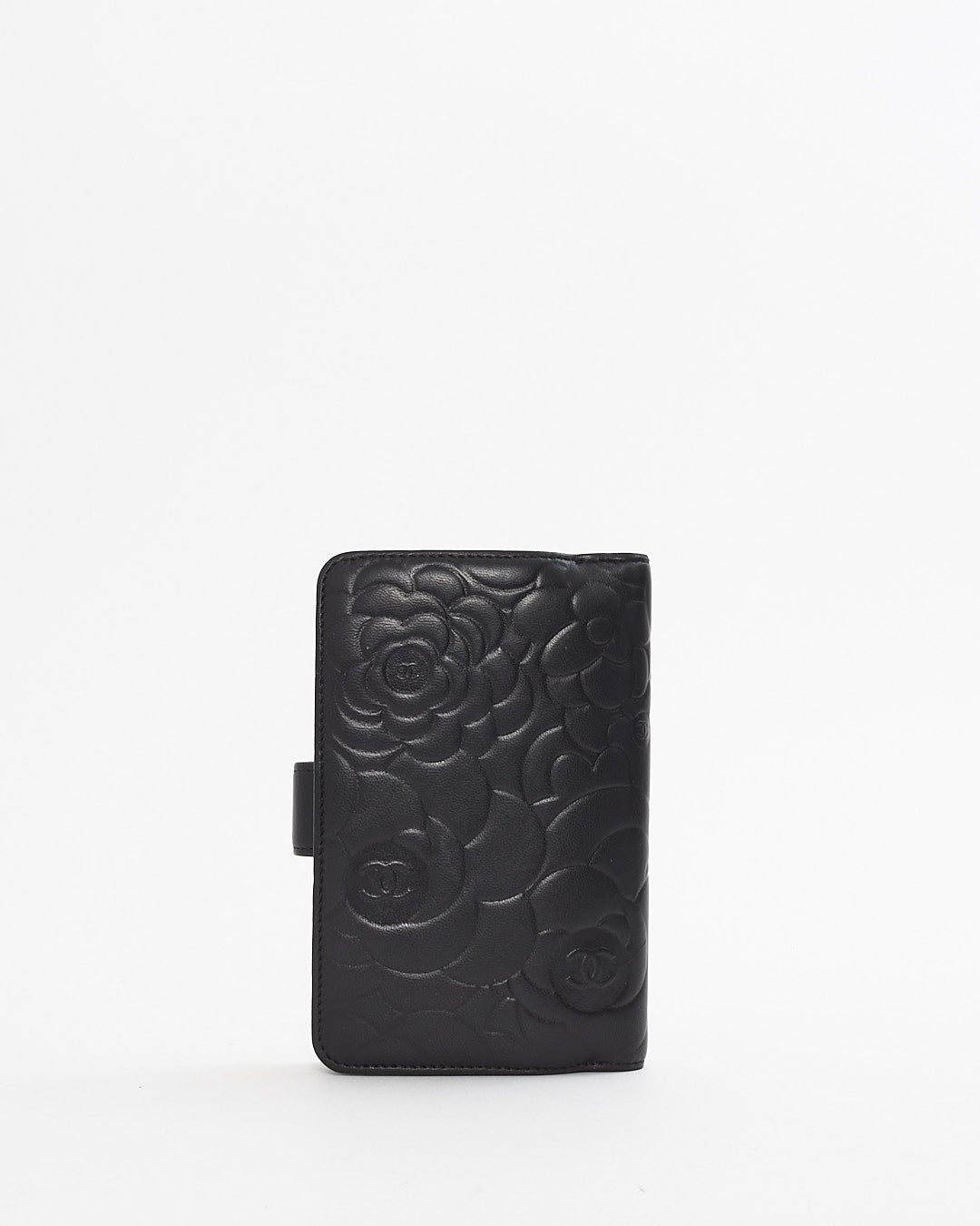 Chanel Black Leather Camelia Pattern Wallet