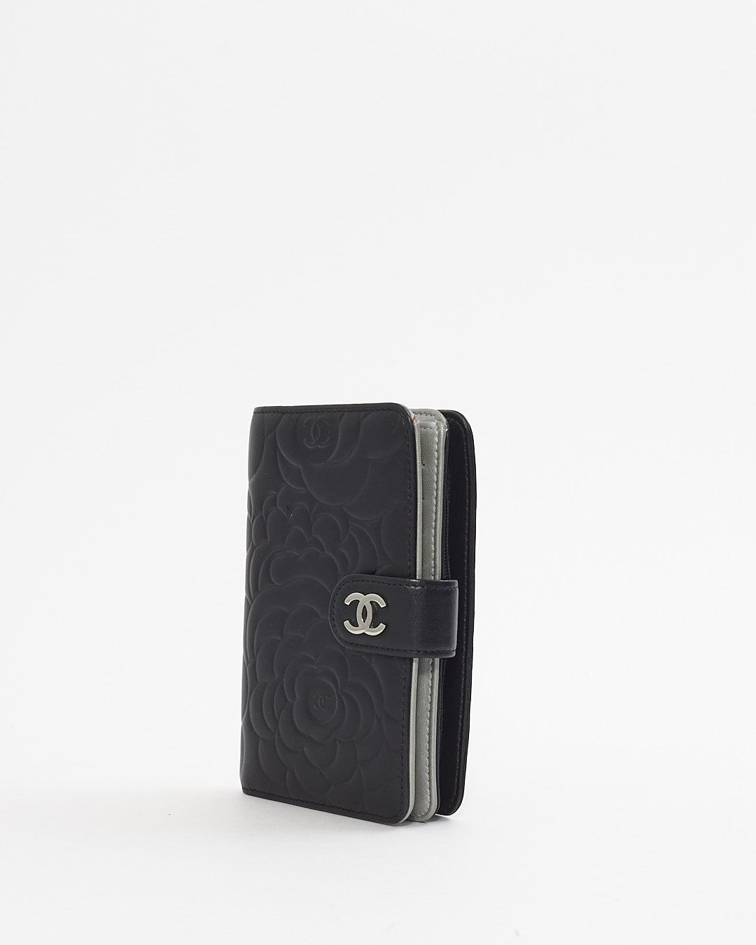 Chanel Black Leather Camelia Pattern Wallet