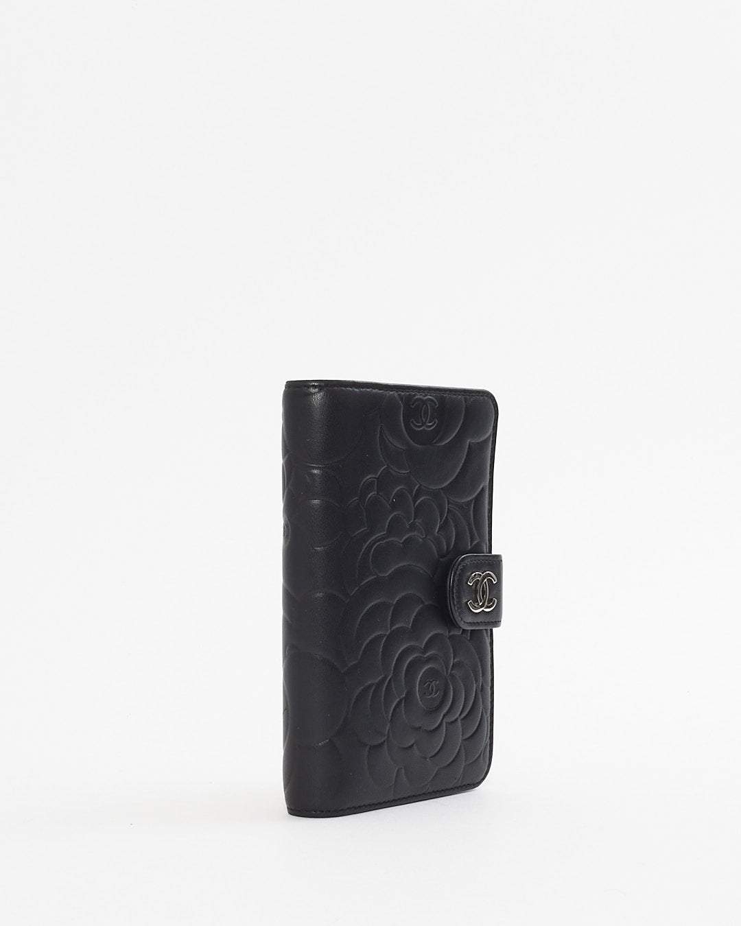 Chanel Black Leather Camelia Pattern Wallet