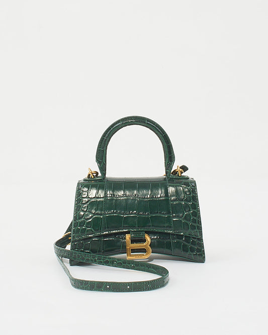 Balenciaga Forest Green Crocodile Embossed Hourglass XS Bag