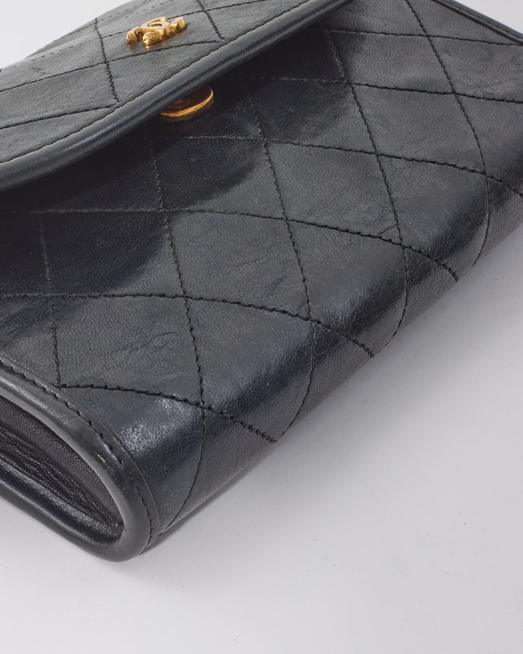Chanel Vintage Black Lambskin Quilted Wallet on Chain