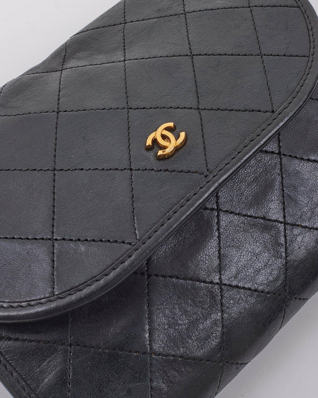 Chanel Vintage Black Lambskin Quilted Wallet on Chain