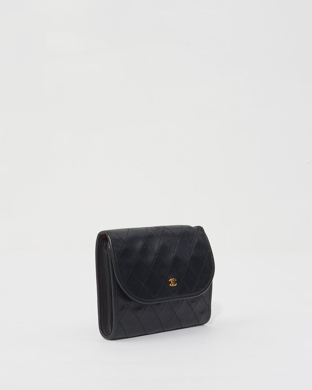 Chanel Vintage Black Lambskin Quilted Wallet on Chain