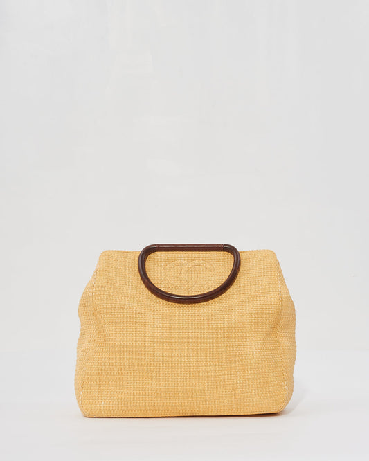 Chanel Beige Raffia Top Handle Tote