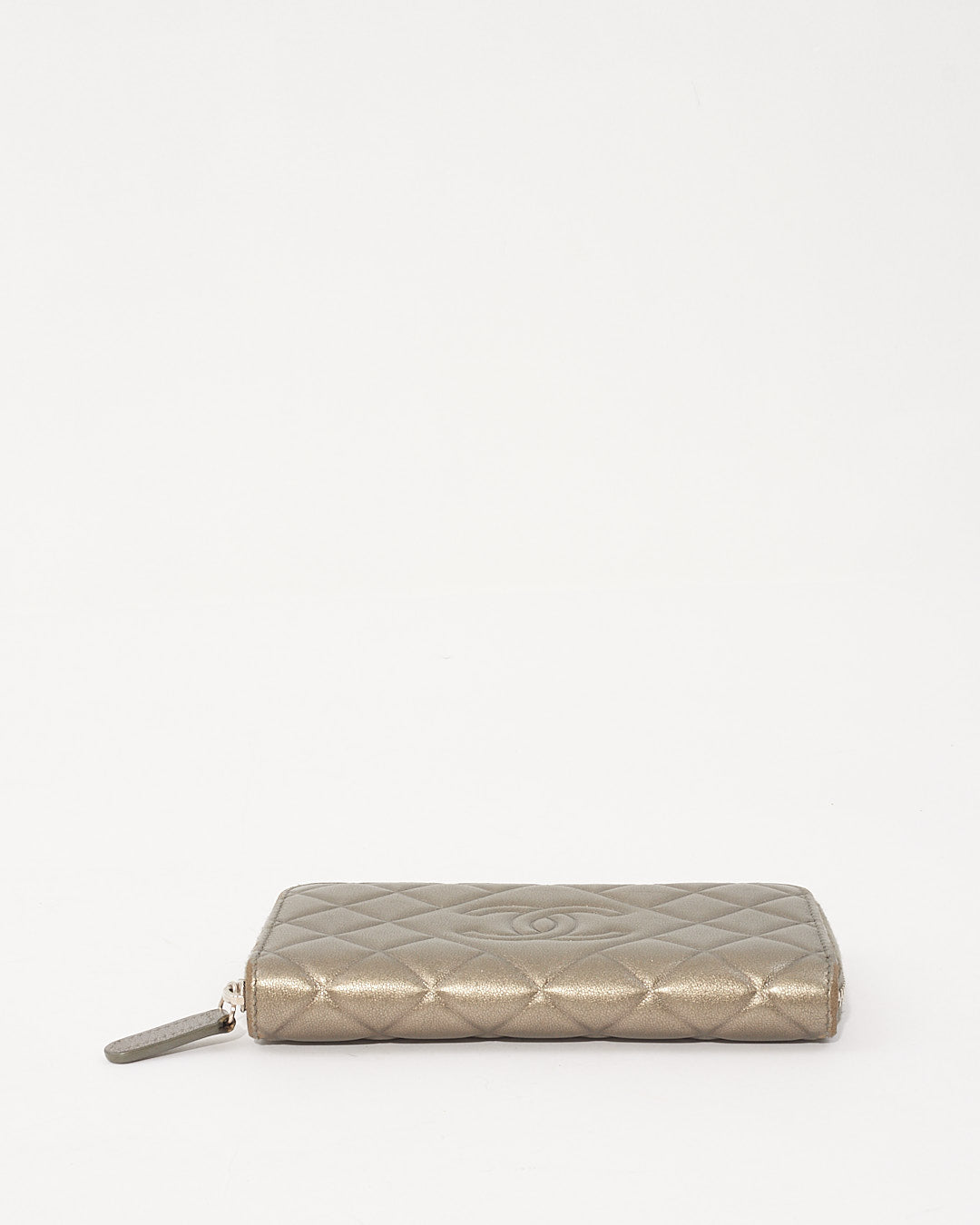Chanel Silver Quilted Leather CC Zip Around Wallet