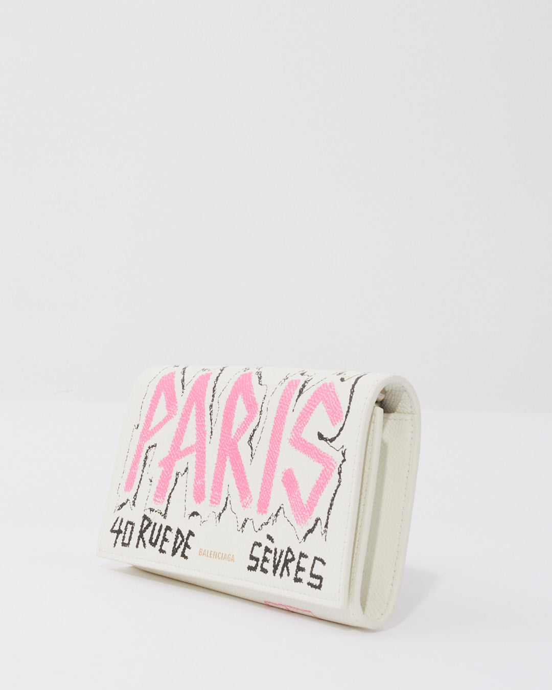 Balenciaga White/ Pink Graffit Wallet on Chain