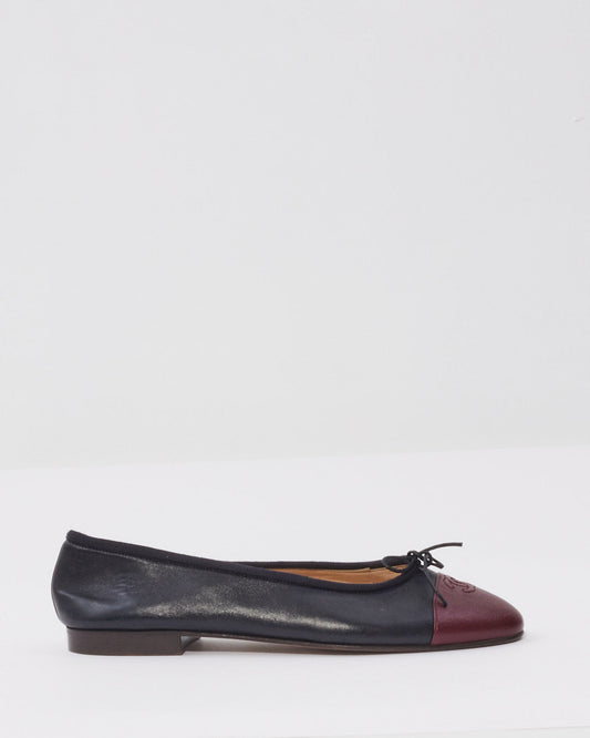 Chanel Black/Burgundy CC Ballerina Flats - 41
